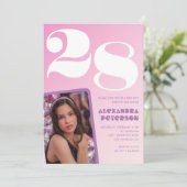 Invitations rose 28e anniversaire Retro Photo (Debout devant)