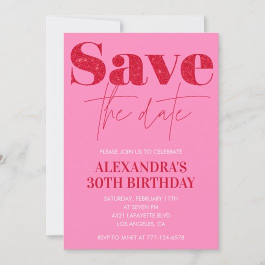 Invitations rose 30e anniversaire Save the date Ch (Devant)