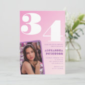 Invitations rose 34e anniversaire Retro Photo (Debout devant)