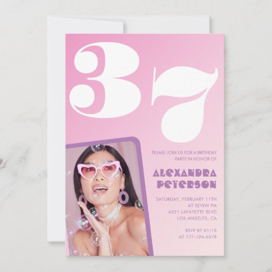 Invitations rose 37e anniversaire Retro Photo (Devant)
