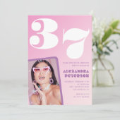 Invitations rose 37e anniversaire Retro Photo (Debout devant)