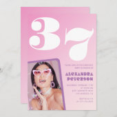 Invitations rose 37e anniversaire Retro Photo (Devant / Derrière)