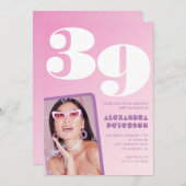 Invitations rose 39e anniversaire Retro Photo (Devant / Derrière)