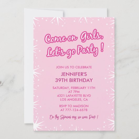 Invitations rose 39e anniversaire Sparkle tendance (Devant)