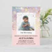 Invitations rose 3e anniversaire Confetti Photo (Debout devant)
