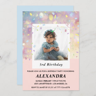 Invitations rose 3e anniversaire Confetti Photo