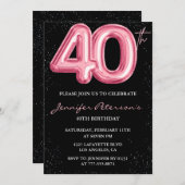 Invitations rose 40e anniversaire Balloon Glam Bla (Devant / Derrière)