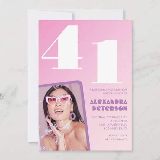 Invitations rose 41e anniversaire Retro Photo (Devant)