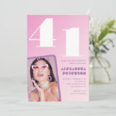 Invitations rose 41e anniversaire Retro Photo (Debout devant)