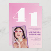 Invitations rose 41e anniversaire Retro Photo (Devant / Derrière)