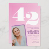 Invitations rose 42e anniversaire Retro Photo (Devant / Derrière)