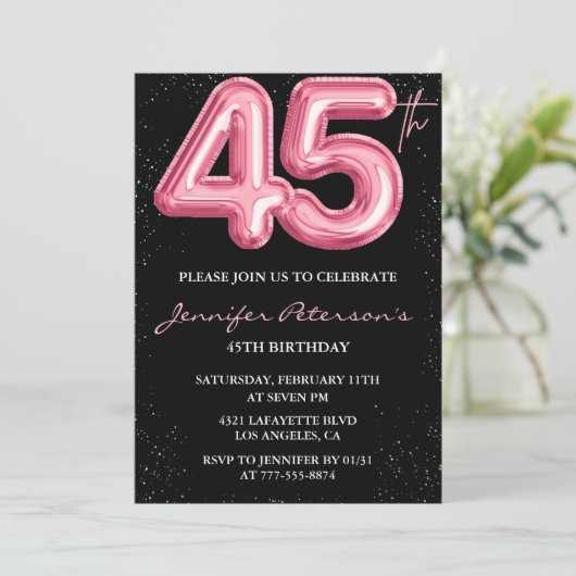 Invitations rose 45e anniversaire Balloon Glam Bla (Debout devant)