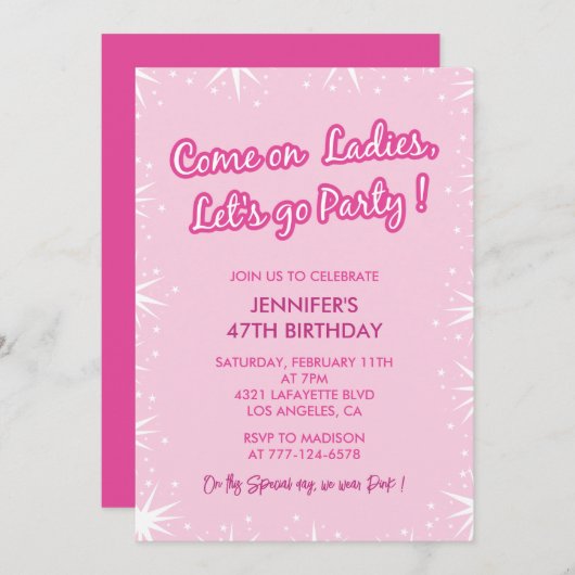 Invitations rose 47e anniversaire Sparkle tendance (Devant / Derrière)