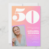 Invitations rose 50e anniversaire Retro Photo (Devant)