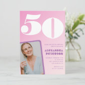 Invitations rose 50e anniversaire Retro Photo (Debout devant)