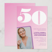 Invitations rose 50e anniversaire Retro Photo (Devant / Derrière)