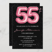 Invitations rose 55e anniversaire Balloon Glam Bla (Devant / Derrière)
