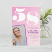 Invitations rose 58e anniversaire Retro Photo (Debout devant)