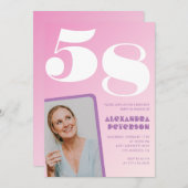 Invitations rose 58e anniversaire Retro Photo (Devant / Derrière)