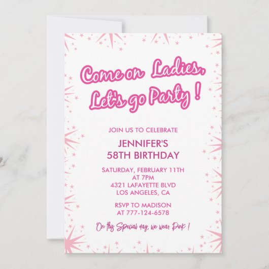 Invitations rose 58e anniversaire Sparkle Girl (Devant)