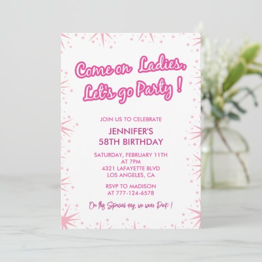 Invitations rose 58e anniversaire Sparkle Girl (Debout devant)