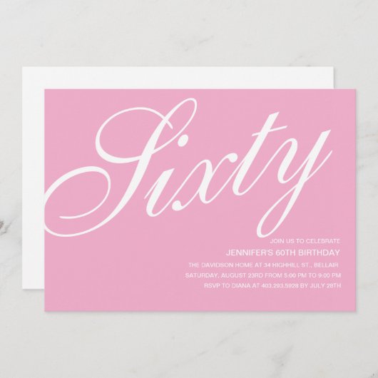 Invitations rose 60e anniversaire (Devant / Derrière)