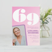 Invitations rose 69e anniversaire Retro Photo (Debout devant)