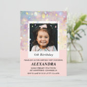 Invitations rose 6e anniversaire Confetti Photo (Debout devant)