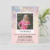 Invitations rose 75e anniversaire Confetti Photo (Debout devant)