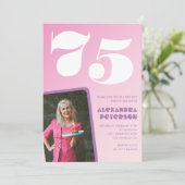 Invitations rose 75e anniversaire Retro Photo (Debout devant)