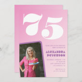 Invitations rose 75e anniversaire Retro Photo (Devant / Derrière)