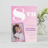 Invitations rose 8e anniversaire Girl Retro Photo (Debout devant)