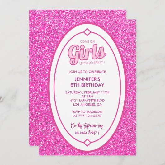 Invitations rose 8e anniversaire Parties scintilla (Devant / Derrière)