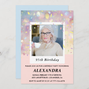 Invitations rose 95e anniversaire Confetti Photo