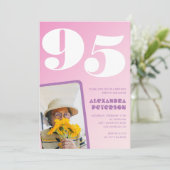 Invitations rose 95e anniversaire Retro Photo (Debout devant)