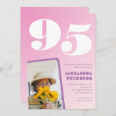 Invitations rose 95e anniversaire Retro Photo (Devant / Derrière)