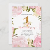Invitations Rose or floral rose 1er anniversaire (Devant)