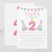 Invitations roses bleues et 2èmes d'anniversaire (Devant / Derrière)