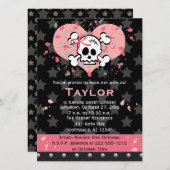 Invitations roses d'anniversaire de crâne (Devant / Derrière)