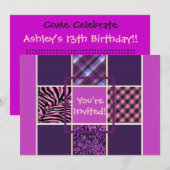 Invitations roses d'anniversaire de mélange (Devant / Derrière)