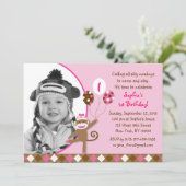 Invitations roses d'anniversaire de photo de fille (Debout devant)