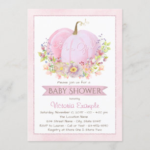 Invitations roses de baby shower de citrouille de