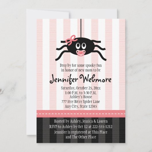 Invitations roses de baby shower de Halloween (Devant)