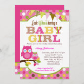 Invitations roses de baby shower de hibou - bébé (Devant / Derrière)