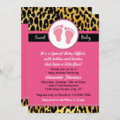 Invitations roses de baby shower de léopard de mod (Devant / Derrière)