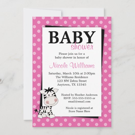 Invitations roses de baby shower de point de polka (Devant)