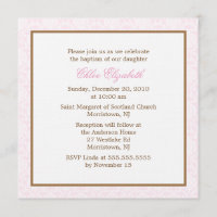 Invitations roses de baptême de damassé