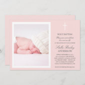 INVITATIONS ROSES DE BAPTÊME DE LA CROIX %PIPE% (Devant / Derrière)