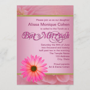 Invitations roses de bat mitzvah de marguerite