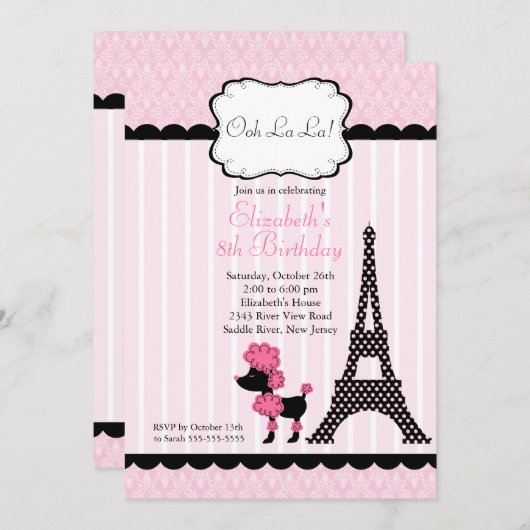 Invitations roses de fête d'anniversaire de (Devant / Derrière)